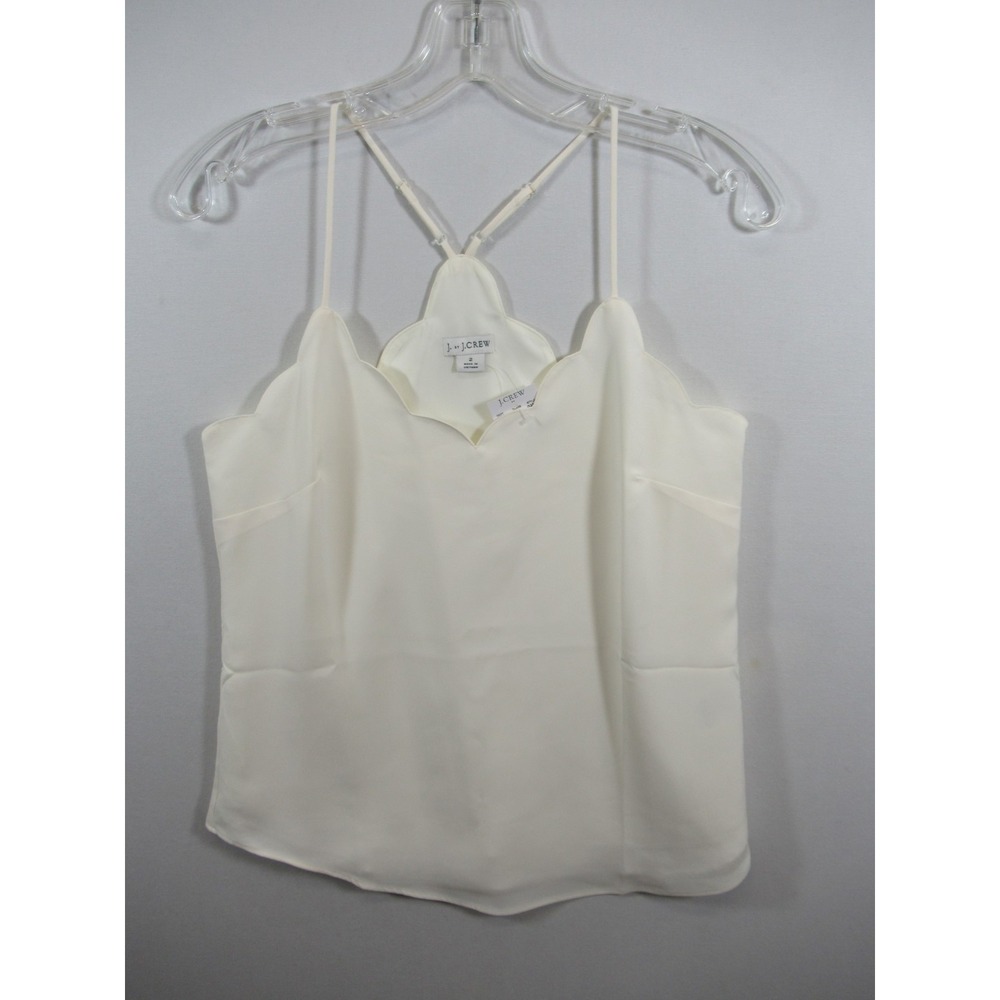 NEW J Crew Scalloped Camisole Tank Top Women Size 2 Ivory Racerback Lined